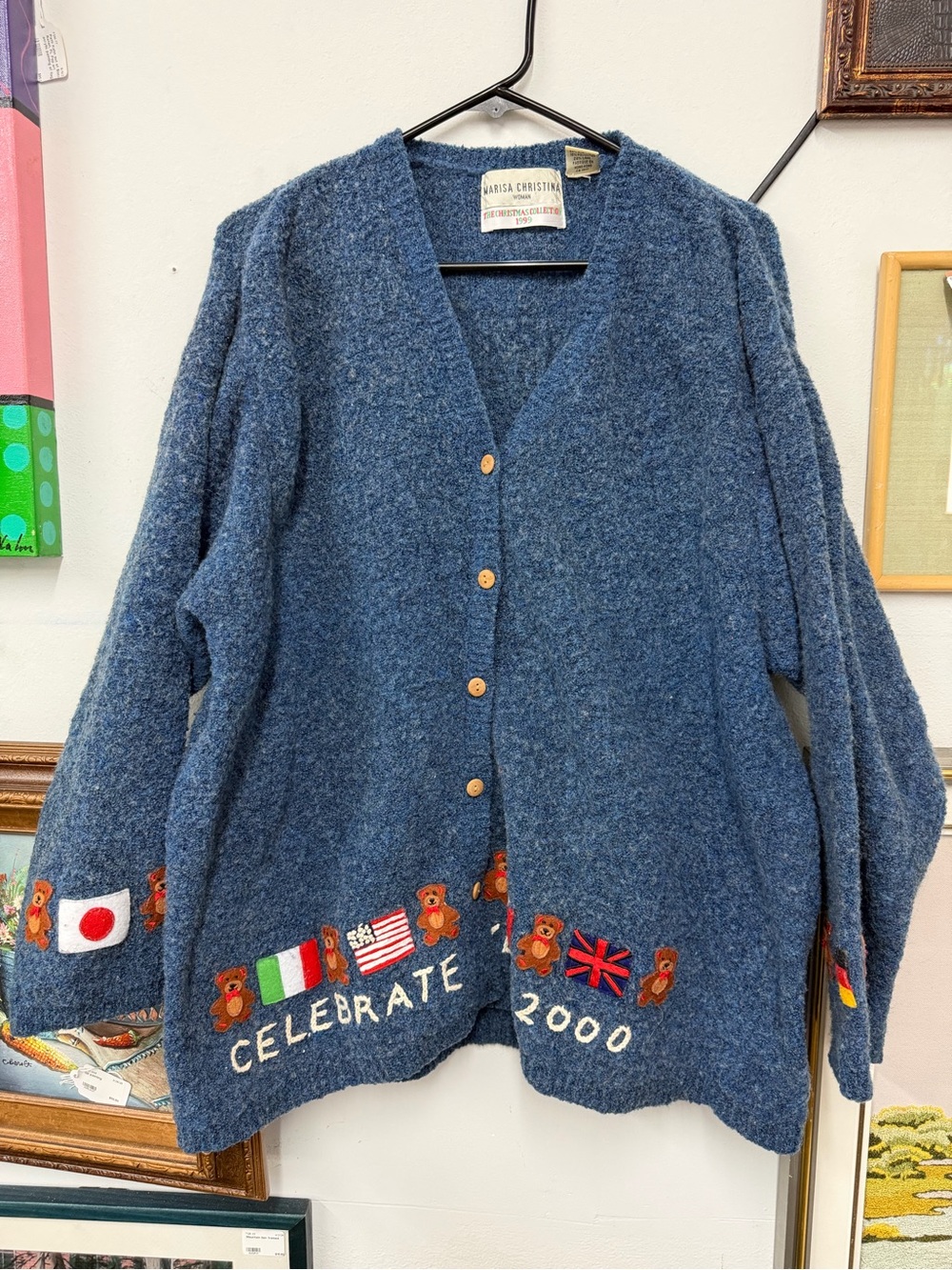 Marisa Christina Blue Celebrate 2000 Embroidered Wool Cardigan